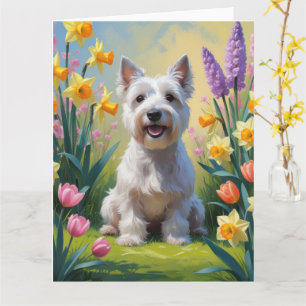 Schilderij van Skye Terrier-hond en lente bloemen Kaart