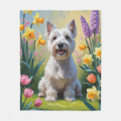 Schilderij van Skye Terrier-hond met lente bloemen Fleece Deken (Voorkant)