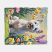 Schilderij van Skye Terrier-hond met lente bloemen Fleece Deken (Voorkant (Horizontaal))