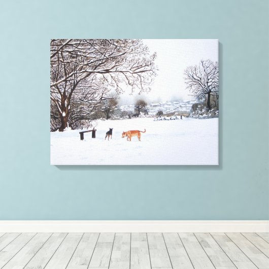 schilderij van sneeuwscand met honden canvas afdruk (Insitu (Houten vloer))