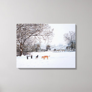 schilderij van sneeuwscand met honden canvas afdruk