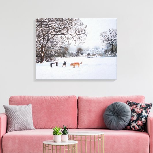 schilderij van sneeuwscand met honden canvas afdruk (Insitu (Woonkamer))