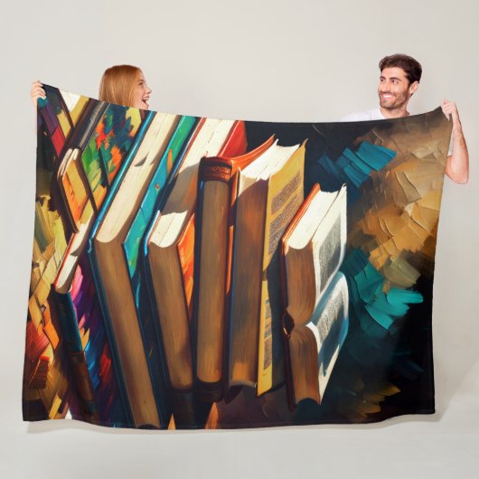 Schilderij van Stapel van Oude Boeken Gezellig Lez Fleece Deken (In situ)