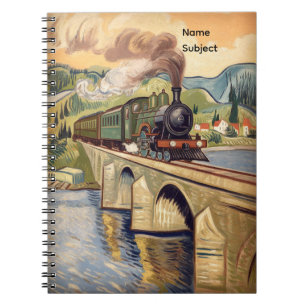 Schilderij van stoomtrein uit het verleden notitieboek