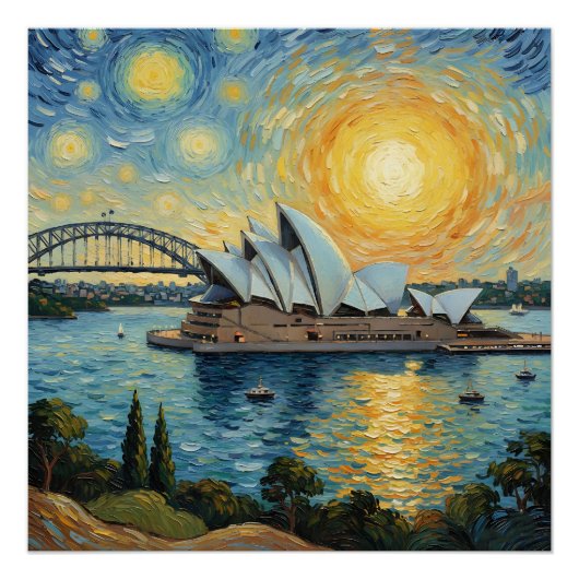 Schilderij van Sydney Opera House en Harbor Bridge Perfect Poster (Voorkant)