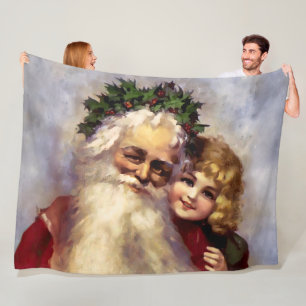 Schilderij van  Vader Kerstmis met Kind Fleece Deken