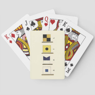 Schilderij van vier vlaggen met daaronder het woor pokerkaarten