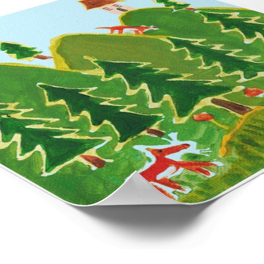 Schilderij van vier vossen op de heuvels poster (Hoek)