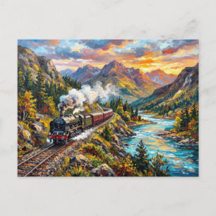 Schilderij van vintage locomotief rivierviaductbru briefkaart