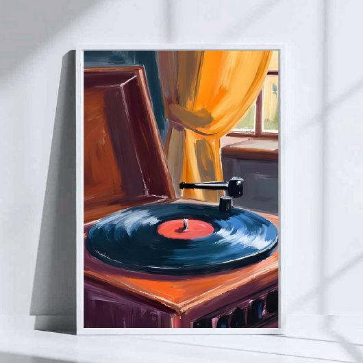 Schilderij van vintage platenspeler poster