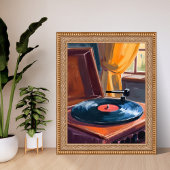Schilderij van vintage platenspeler poster