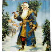 Schilderij van Vintage Vader Kerstman Douchegordijn (Voorkant)