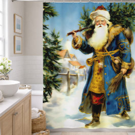 Schilderij van Vintage Vader Kerstman Douchegordijn