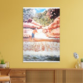 Schilderij van Visser In Waterval Canvas Afdruk (Insitu (Woonkamer))