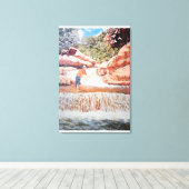 Schilderij van Visser In Waterval Canvas Afdruk (Insitu (Houten vloer))
