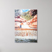 Schilderij van Visser In Waterval Canvas Afdruk (Voorkant)