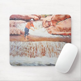 Schilderij van Visser In Waterval Muismat