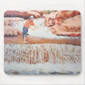 Schilderij van Visser In Waterval Muismat (Voorkant)