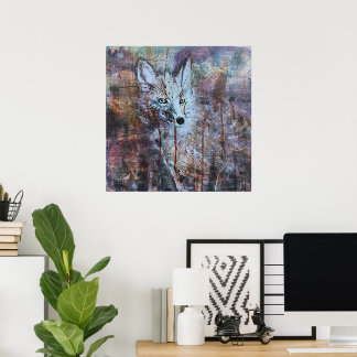 Schilderij van vos in het wild poster