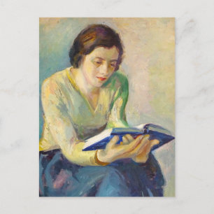 Schilderij van vrouw lezend briefkaart