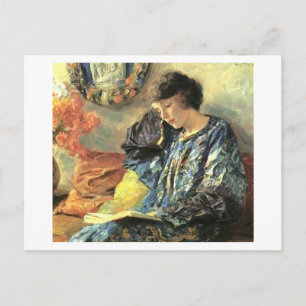 Schilderij van vrouw lezend briefkaart