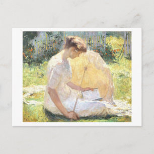 Schilderij van vrouw lezend briefkaart