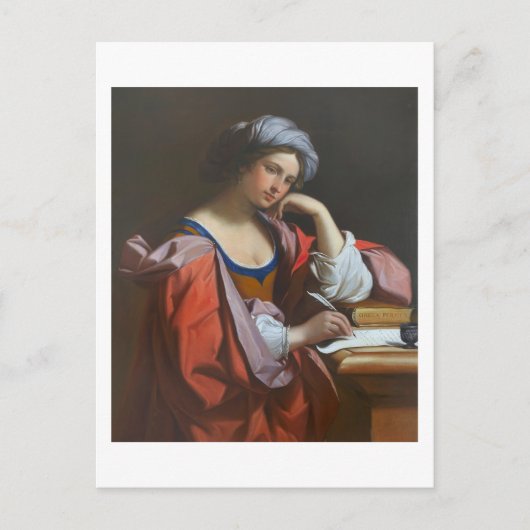 Schilderij van vrouw schrijvend briefkaart (Voorkant)