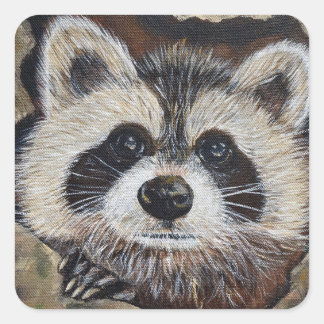 Schilderij van wasbeer vierkante sticker