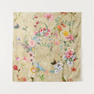 schilderij van waterverf van bladeren en bloemen, wandkleed
