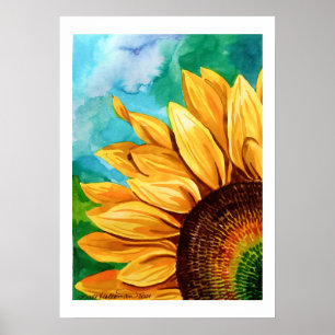 schilderij van waterverf, van zonnebloempitten poster
