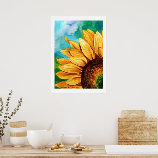 schilderij van waterverf, van zonnebloempitten poster (Keuken)