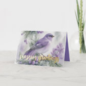 Schilderij van Wintervogel Paars Feestdagen Kaart (Voorkant)