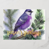 Schilderij van Wintervogel Paars Folie Feestdagenkaart (Voorkant)