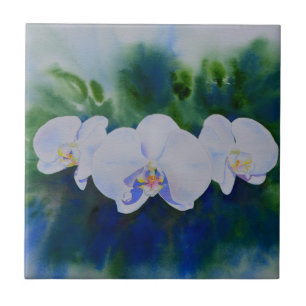 schilderij van witte orchidee waterverf, groen tegeltje