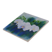 schilderij van witte orchidee waterverf, groen tegeltje (Zijkant)