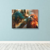 Schilderij van Wolf en Eagle Canvas Afdruk (Insitu (Houten vloer))