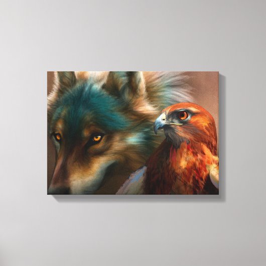 Schilderij van Wolf en Eagle Canvas Afdruk (Voorkant)