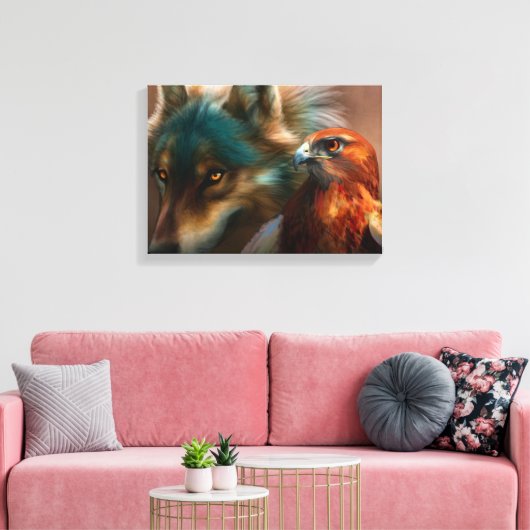 Schilderij van Wolf en Eagle Canvas Afdruk (Insitu (Woonkamer))