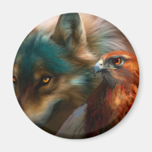 Schilderij van Wolf en Eagle Magneet