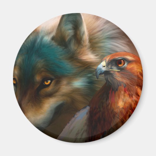 Schilderij van Wolf en Eagle Magneet (Voorkant)