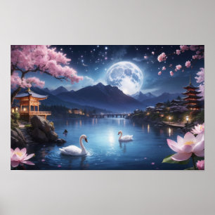Schilderij van Wonderful Sakura Winter Night Poster
