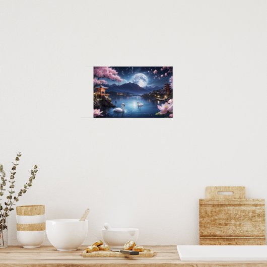 Schilderij van Wonderful Sakura Winter Night Poster (Keuken)
