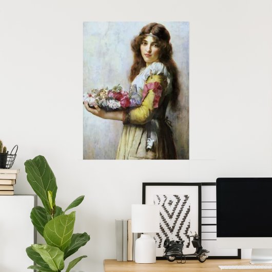  schilderij van Young Lady met bloemen. Poster (Thuiskantoor)