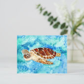 schilderij van zeeen schildpad voor zeewier waterv briefkaart (Staand voorkant)