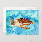 schilderij van zeeen schildpad voor zeewier waterv briefkaart (Voorkant / Achterkant)
