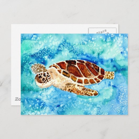 schilderij van zeeen schildpad voor zeewier waterv briefkaart (Voorkant / Achterkant)