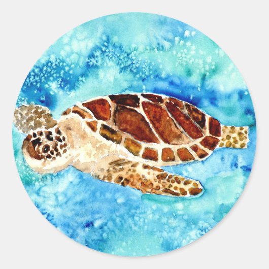 schilderij van zeeen schildpad voor zeewier waterv ronde sticker (Voorkant)