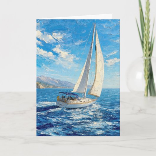 Schilderij van zeilboot bij pensionering met impas kaart (Voorkant)