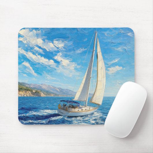 Schilderij van zeilboot met impasto-techniek muismat (Met muis)