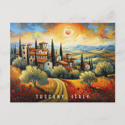 Schilderij van Zonsondergang in Toscane | Italië R Briefkaart (Voorkant)